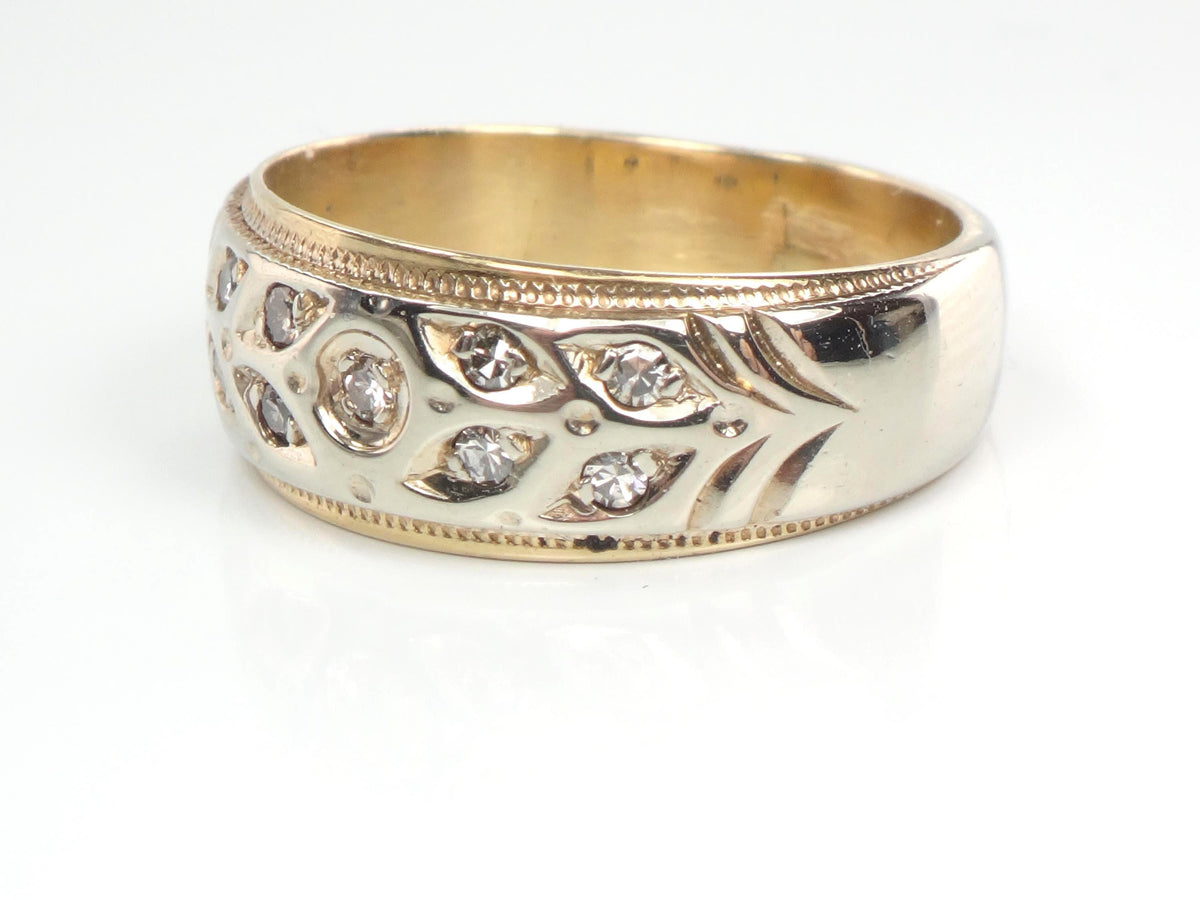 Vintage 14k Two Tone Gold Diamond Wedding Band, Size 7-BelmarJewelers