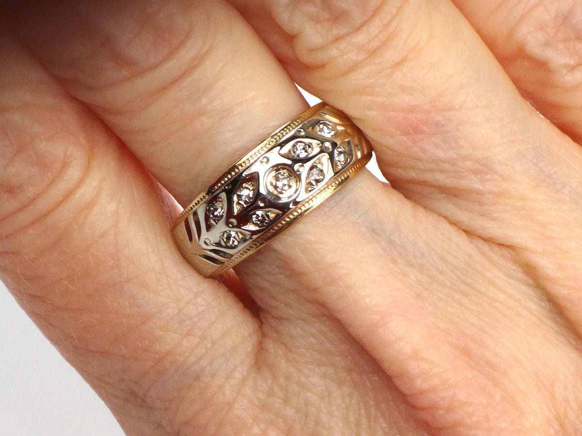 Vintage 14k Two Tone Gold Diamond Wedding Band, Size 7-BelmarJewelers