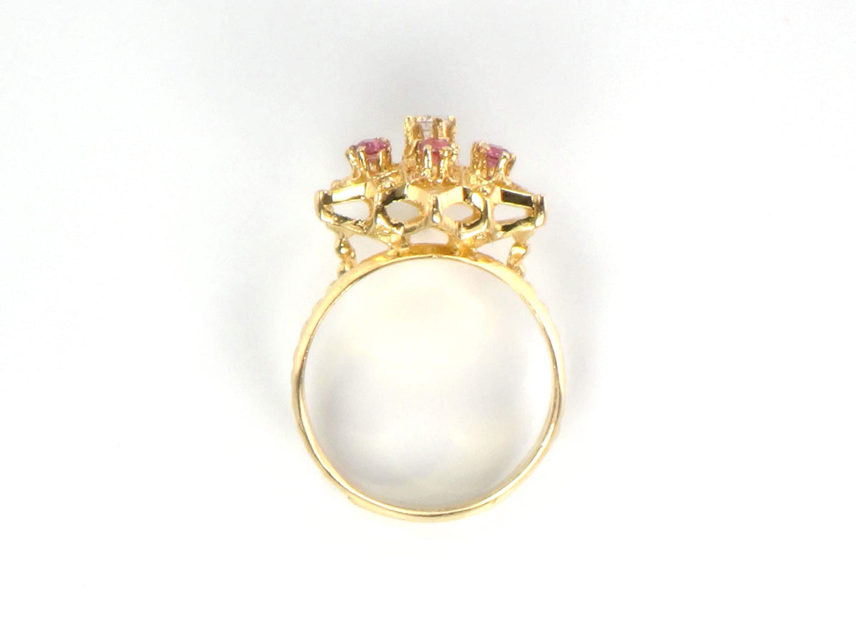 Vintage 14k Yellow Gold Natural Diamond and Ruby Star Cocktail Ring, Size 7.25-BelmarJewelers