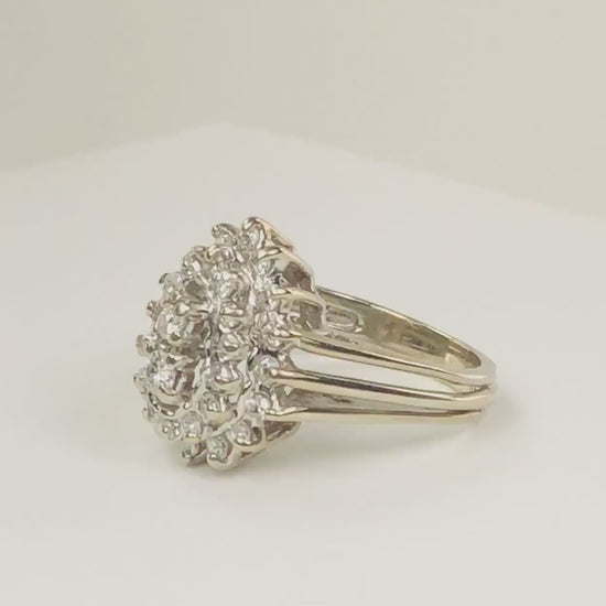 Vintage Pear Shaped Diamond Cluster Ring: 14k White Gold Statement Ring, 1 CT TDW