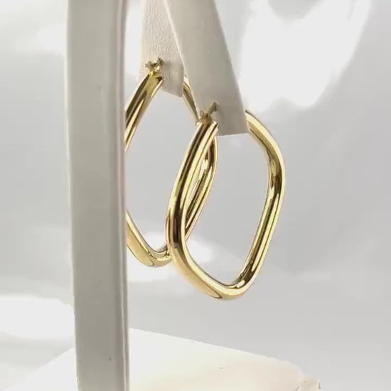 Vintage 18k Gold Hoop Earrings: Italian Rounded Square Design, 1.25" 3.8 MM
