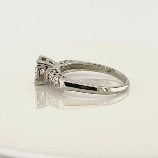 Vintage 14k White Gold Diamond Engagement Ring: Mid-Century, 0.5 Carat Center, Size 8.5