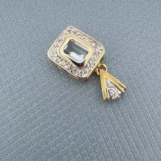 Vintage 14k Yellow Gold Blue Topaz Pendant with CZ Accents