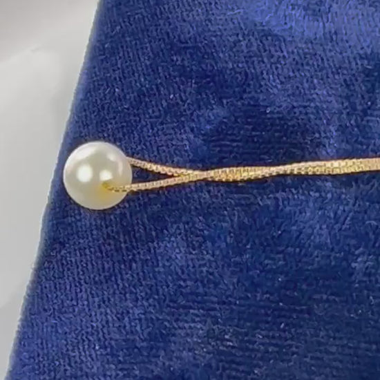 Vintage 18k Yellow Gold Pearl Pendant Necklace - 7.5 MM, 20 Inch Bridal Jewelry