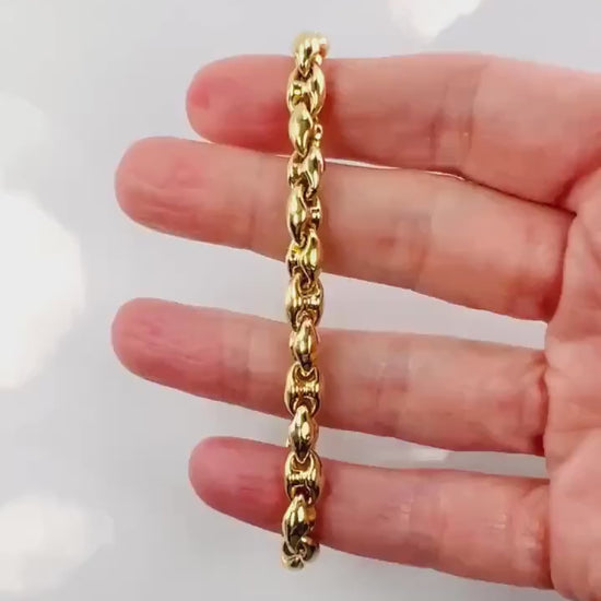 Vintage 18k Yellow Gold Mariner Link Bracelet - Italian Puffed Design