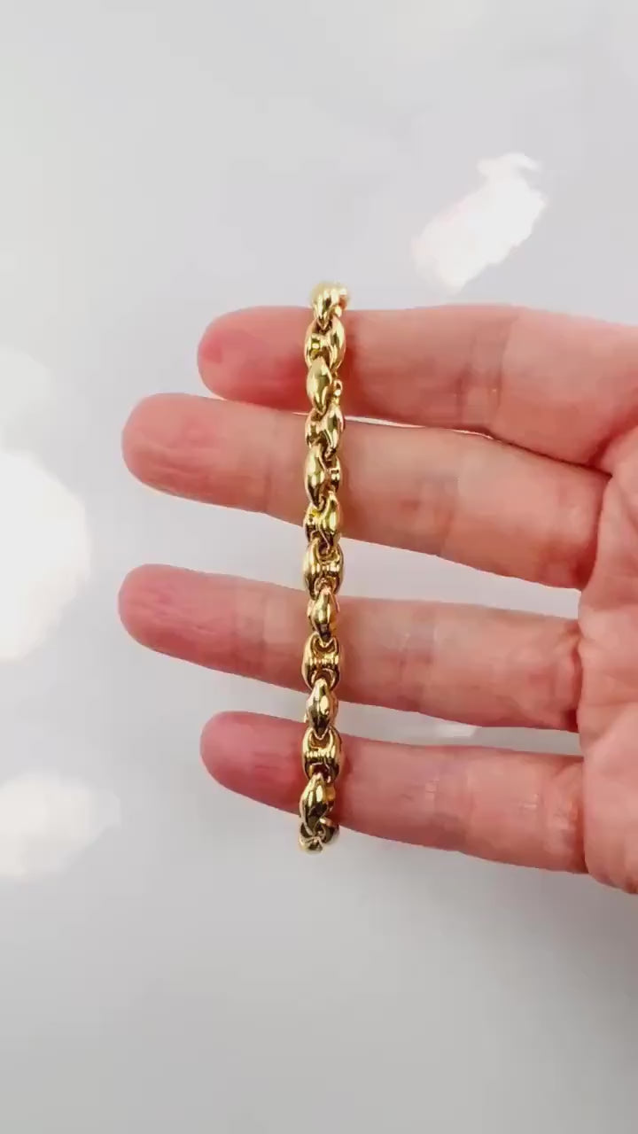 Vintage 18k Yellow Gold Mariner Link Bracelet - Italian Puffed Design