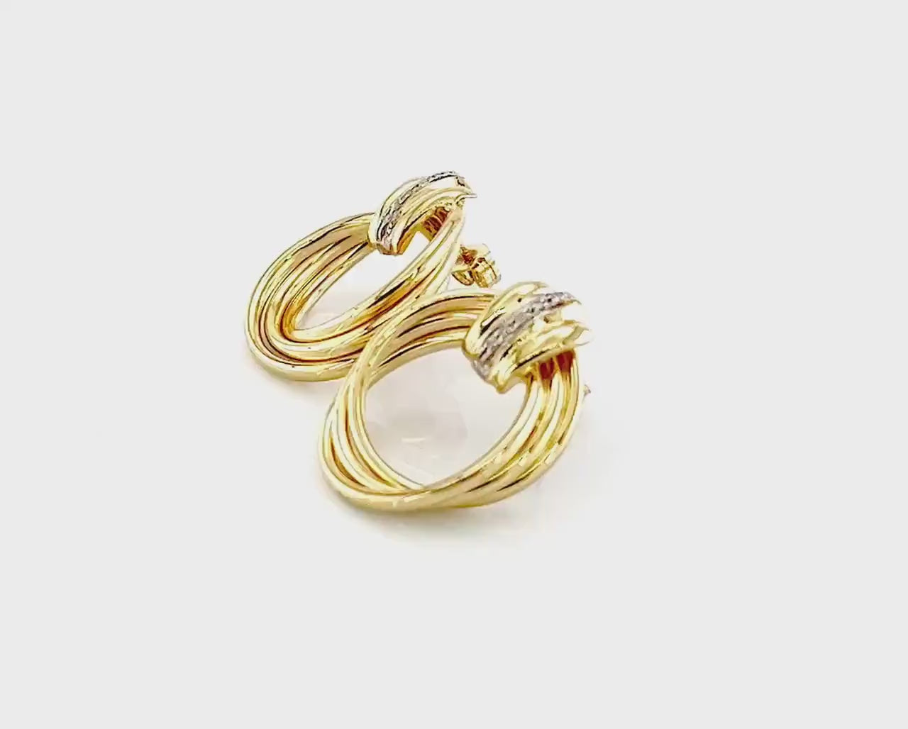 Vintage 14k Gold Diamond Door Knocker Earrings: Mid-Century Modern Style