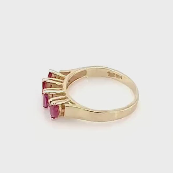Vintage 14k Yellow Gold Ruby and Diamond Ring - Size 3.5