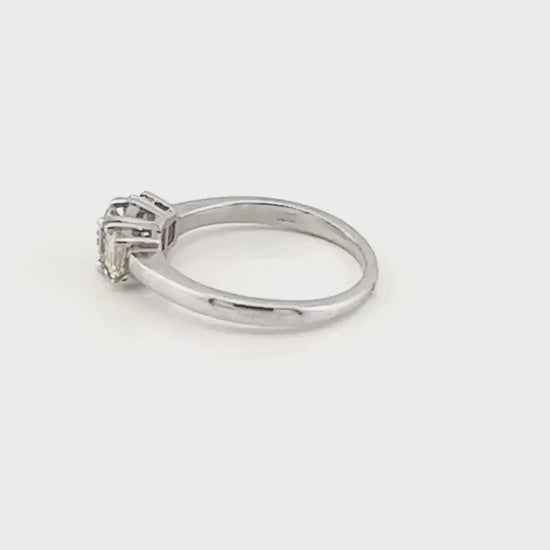 Vintage 18k White Gold Three Stone Diamond Engagement Ring, .75 CT, Size 7