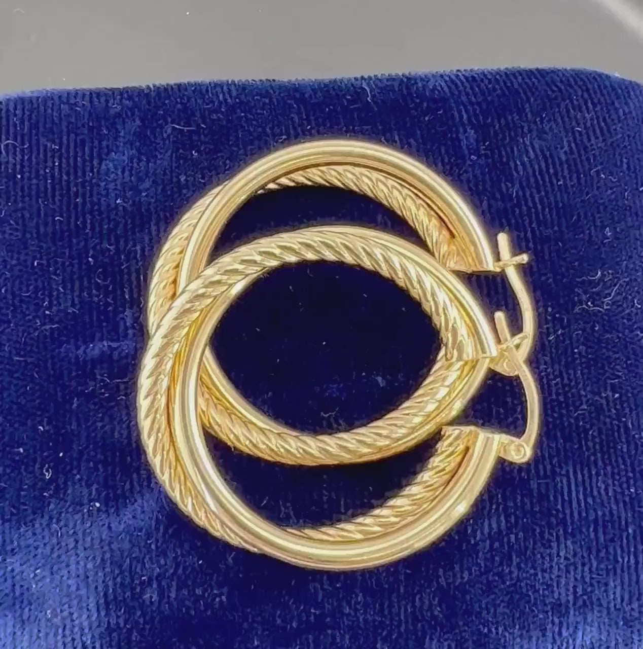 Vintage 14k Yellow Gold Twist Hoop Earrings: Large Double Hoops