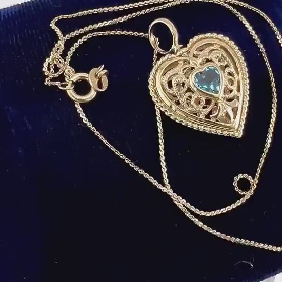 Vintage 14k Gold Heart Necklace: Amethyst & Topaz Reversible Pendant