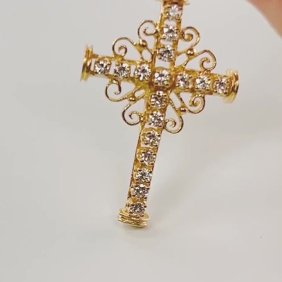 Vintage 14k Yellow Gold Diamond Cross Pendant - Approximately 1 Carat TDW