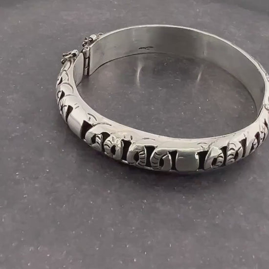Vintage Sterling Silver Shadow Box Bangle Bracelet - Taxco Mexico