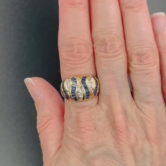 Vintage 14k Yellow Gold Sapphire Diamond Ring - Size 6.5