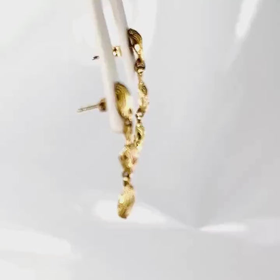 Vintage 14k Yellow Gold Sea Life Dangle Earrings: Shell & Fish