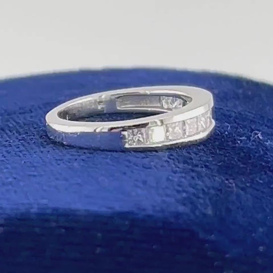 Vintage Platinum Princess Cut Natural Diamond Wedding Band, 1 Carat Total, Size 4